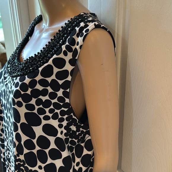 Embellished White dress black polka Dots XL Tiana B Scoop Neck Shift Preowned - Picture 6 of 10